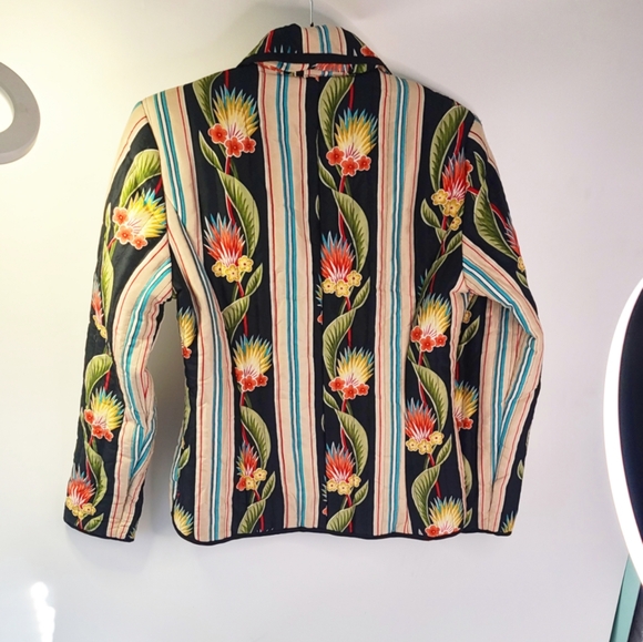 Silkland green red yellow cream multicolor floral  jacket/ blazer size small S - Picture 2 of 6